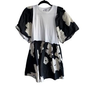 Women's Tanya Taylor Lesley Shadow Blossom Black & White Dress with Pockets